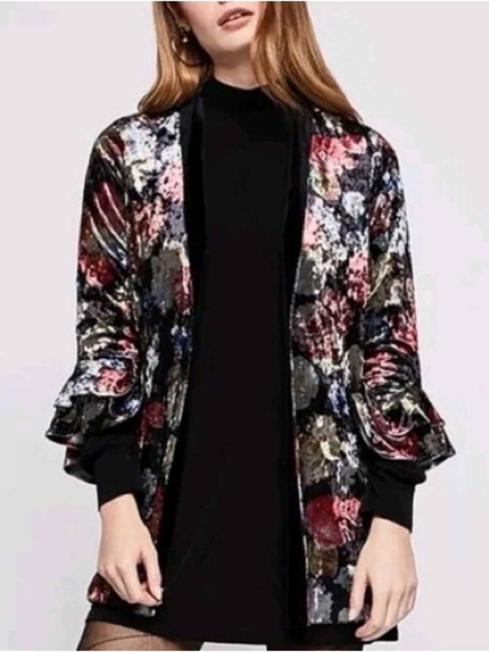 BCBGeneration Floral Velvet Dark Romantic Witchy Cardigan